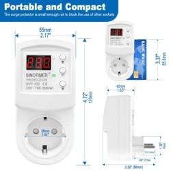 Priza inteligenta protectie tensiune SINOTIMER SVP-102, 230V, 16A, 3680W, display LED, reglaj automat supratensiune, subtensiune